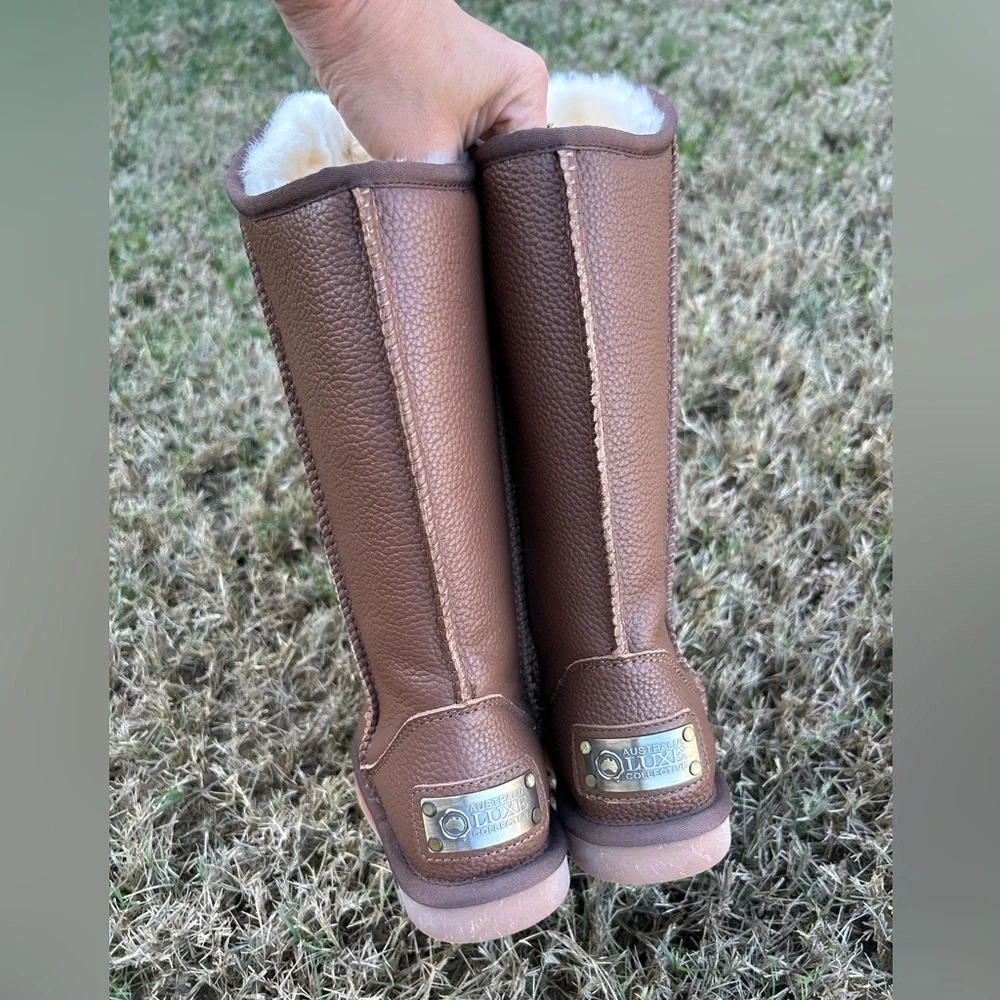 Australia Luxe Collective Cosy Tall‎ Boot Buff Leather Shearling NWOT. Sz-6. C